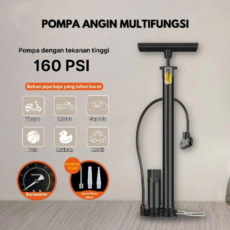 Pompa Angin Sepeda Motor Mobil Tabung Meter Black / High Pressure Pompa Angin Portable Untuk ban mobil dan motor