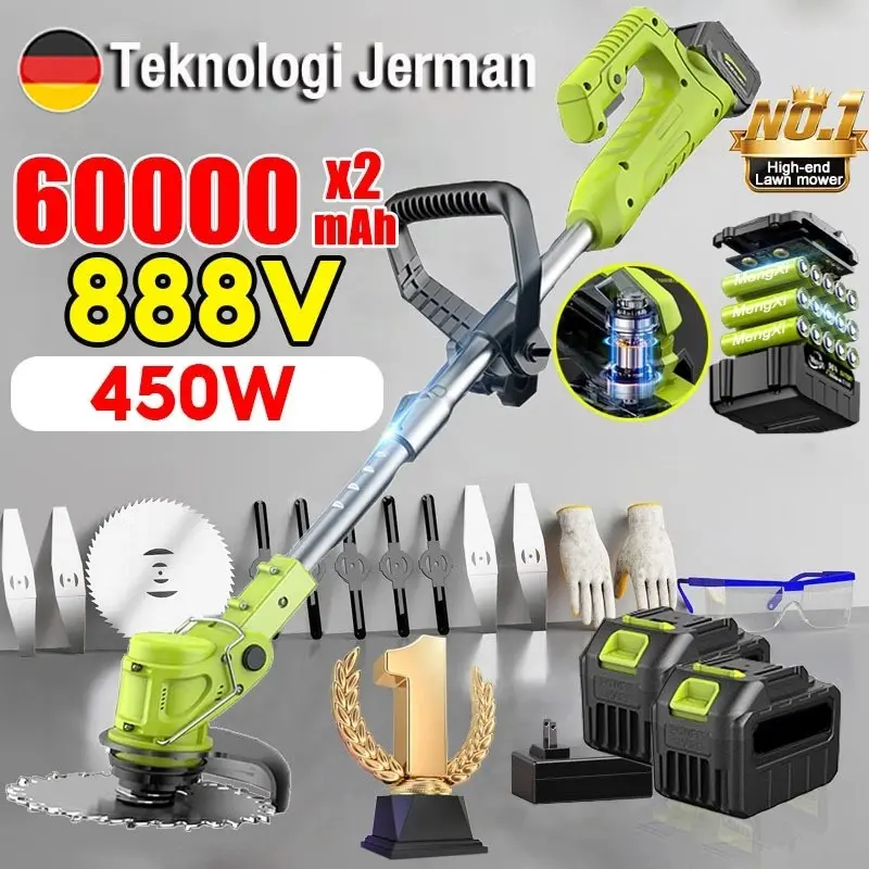 Reaim 450W 888V Mesin Potong Rumput Pemangkas Rumput dengan Pemotong Rumput Listrik Baterai Li-ion