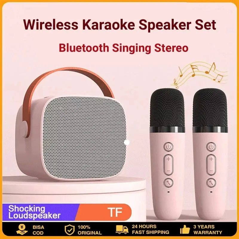 【COD】Speaker Bluetooth Karaoke 2 Mic Set Speaker karoke Stereo Amplifier Party Wireless Mini Speaker 3D With Microphone