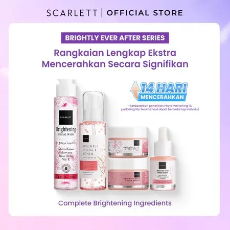 Scarlett Whitening BRIGHTLY Ever After Series - Paket Lengkap Skincare Wajah untuk Mencerahkan (Glow) Melembabkan Memudarkan