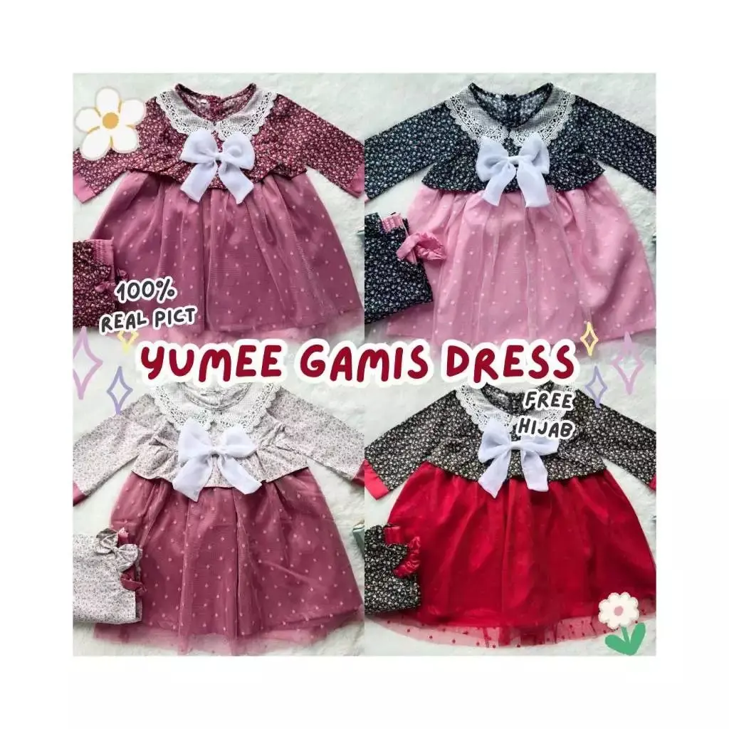 gamis balita anak perempuan 1-3 tahun katun jepang dress muslim anak perempuan YUMEE GAMIS DRESS free hijab gamis baby anak