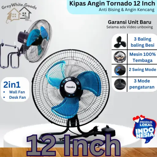 Kipas Angin Besi Tornado Fan 12” 3in1 Wall Fan Hemat Daya Kencang